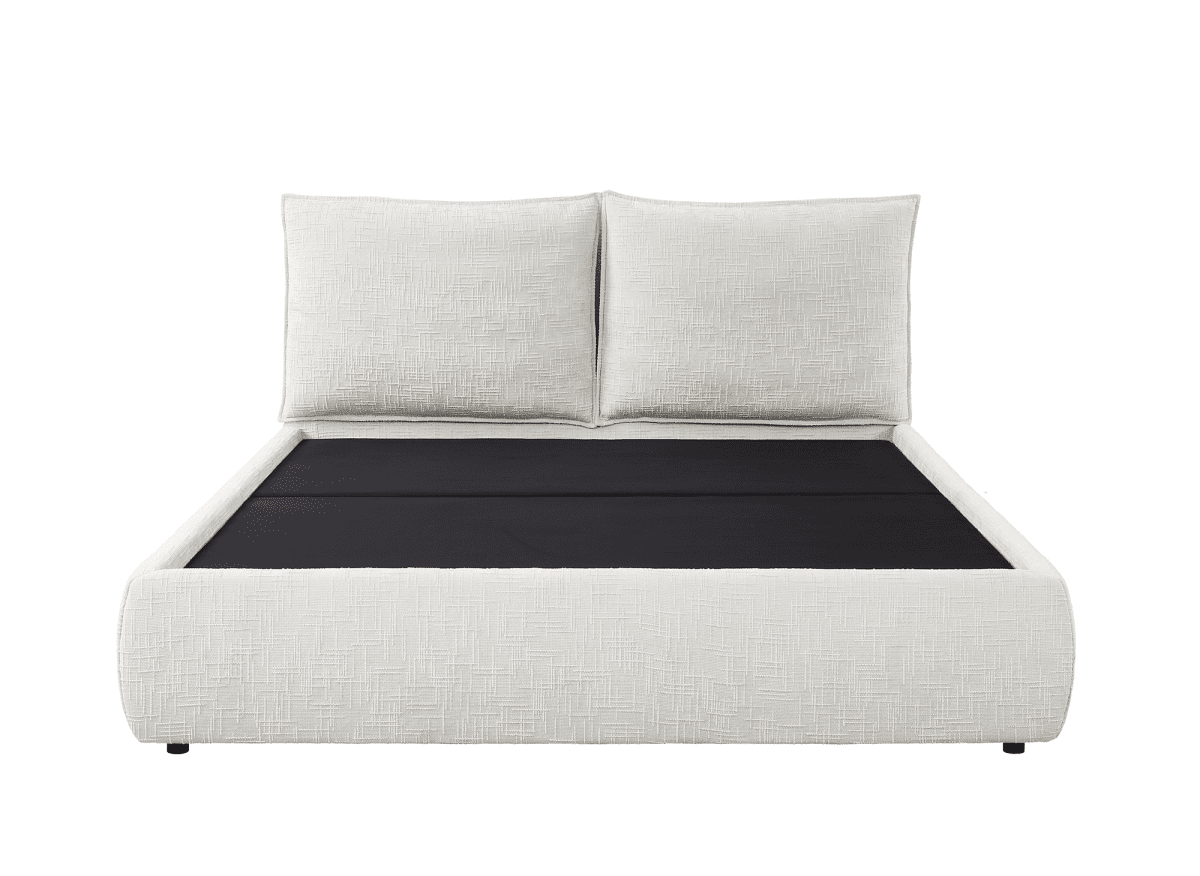 Lit coffre en velours chiné beige 160x200 cm MELY - DécoInParis
