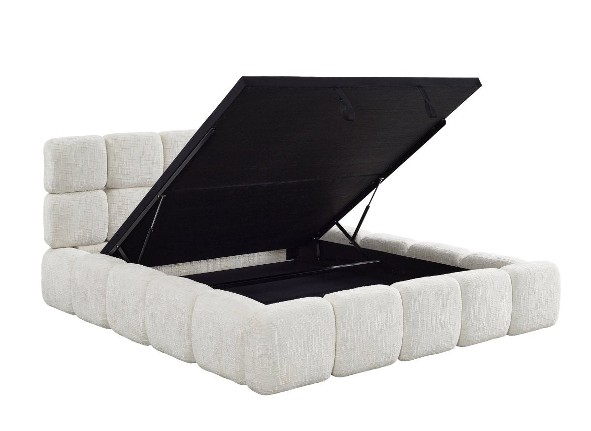 Lit coffre en velours chiné beige 180x200 cm BUBBLE - DécoInParis