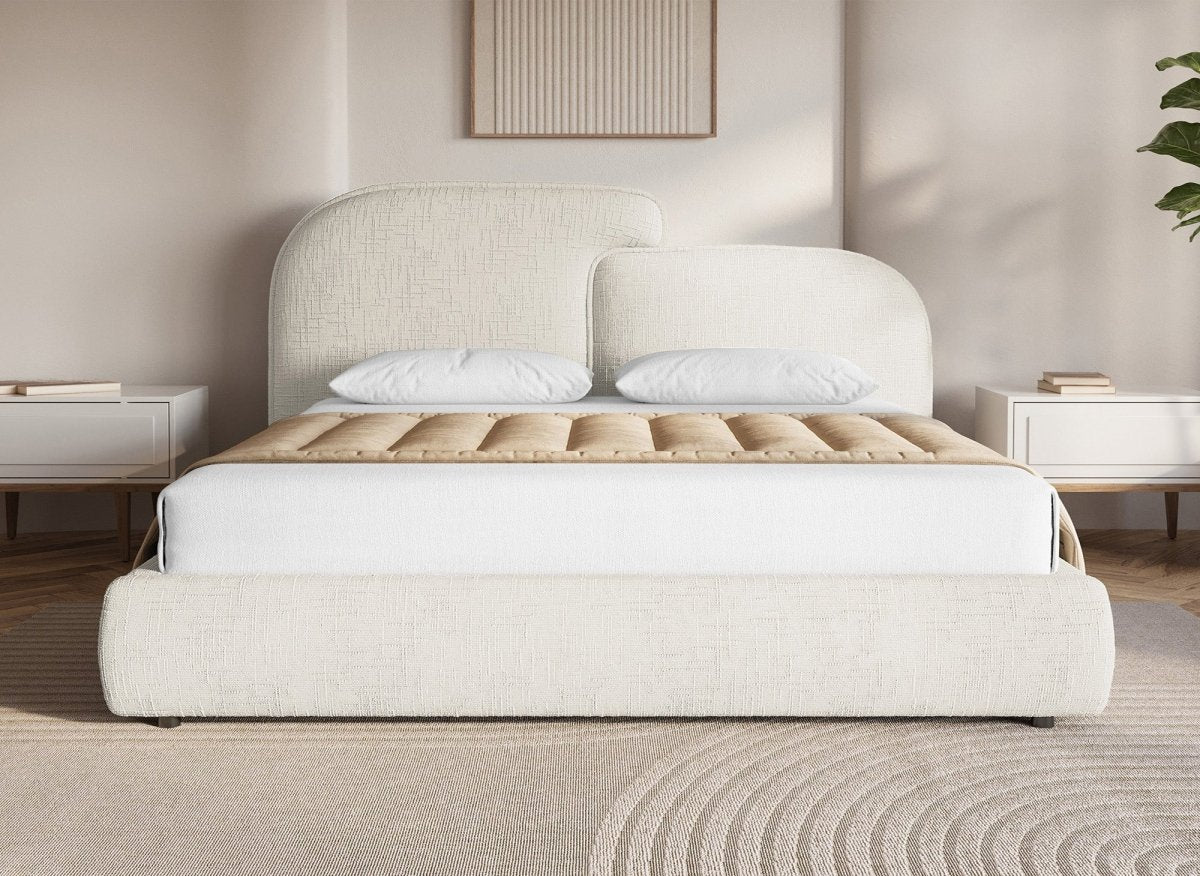 Lit coffre en velours chiné beige 180x200 cm MILENA - DécoInParis