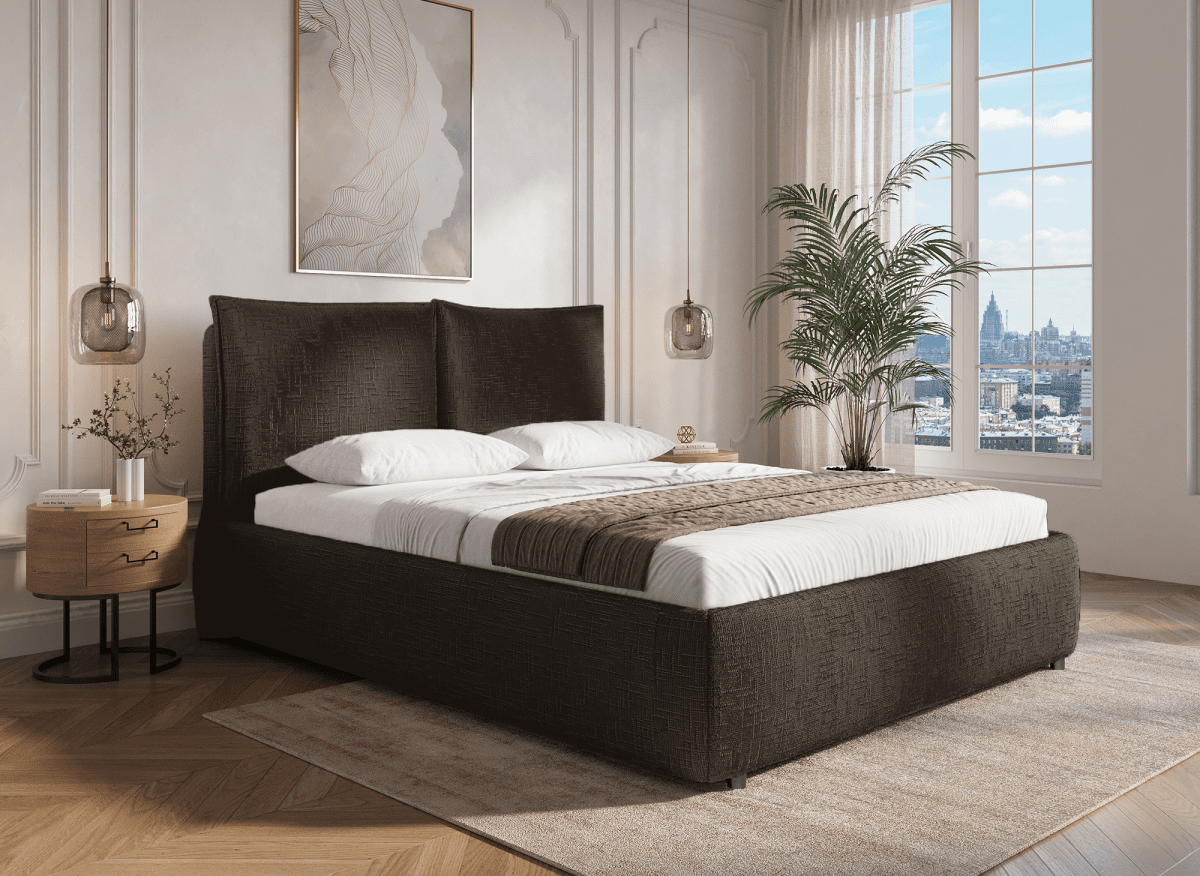 Lit coffre en velours chiné marron 160x200 cm MELY - DécoInParis