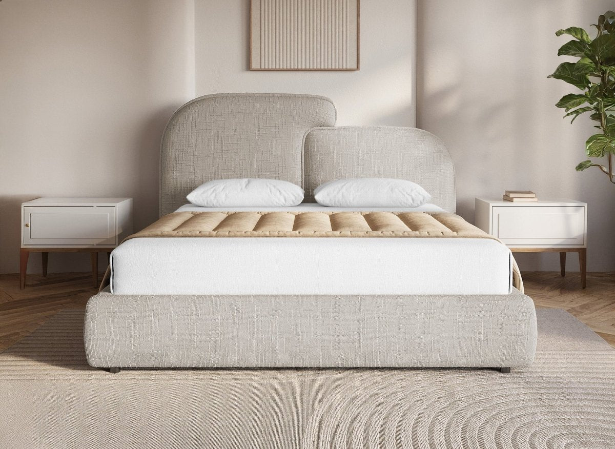 Lit coffre en velours chiné taupe 140x190 cm MILENA - DécoInParis