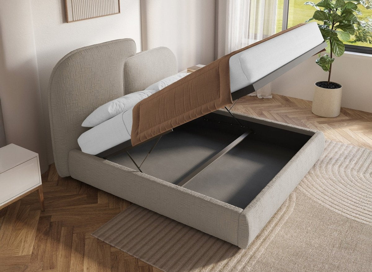 Lit coffre en velours chiné taupe 140x190 cm MILENA - DécoInParis