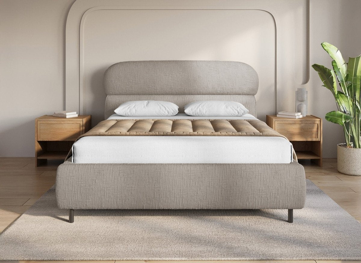 Lit coffre en velours chiné taupe 140x190cm MELO - DécoInParis