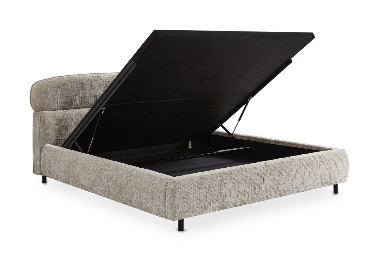 Lit coffre en velours chiné taupe 160x200cm MELO - DécoInParis