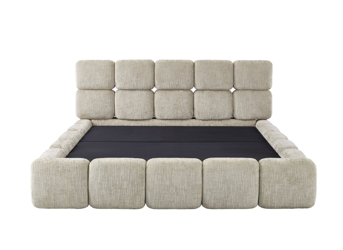 Lit coffre en velours chiné taupe 180x200 cm BUBBLE - DécoInParis