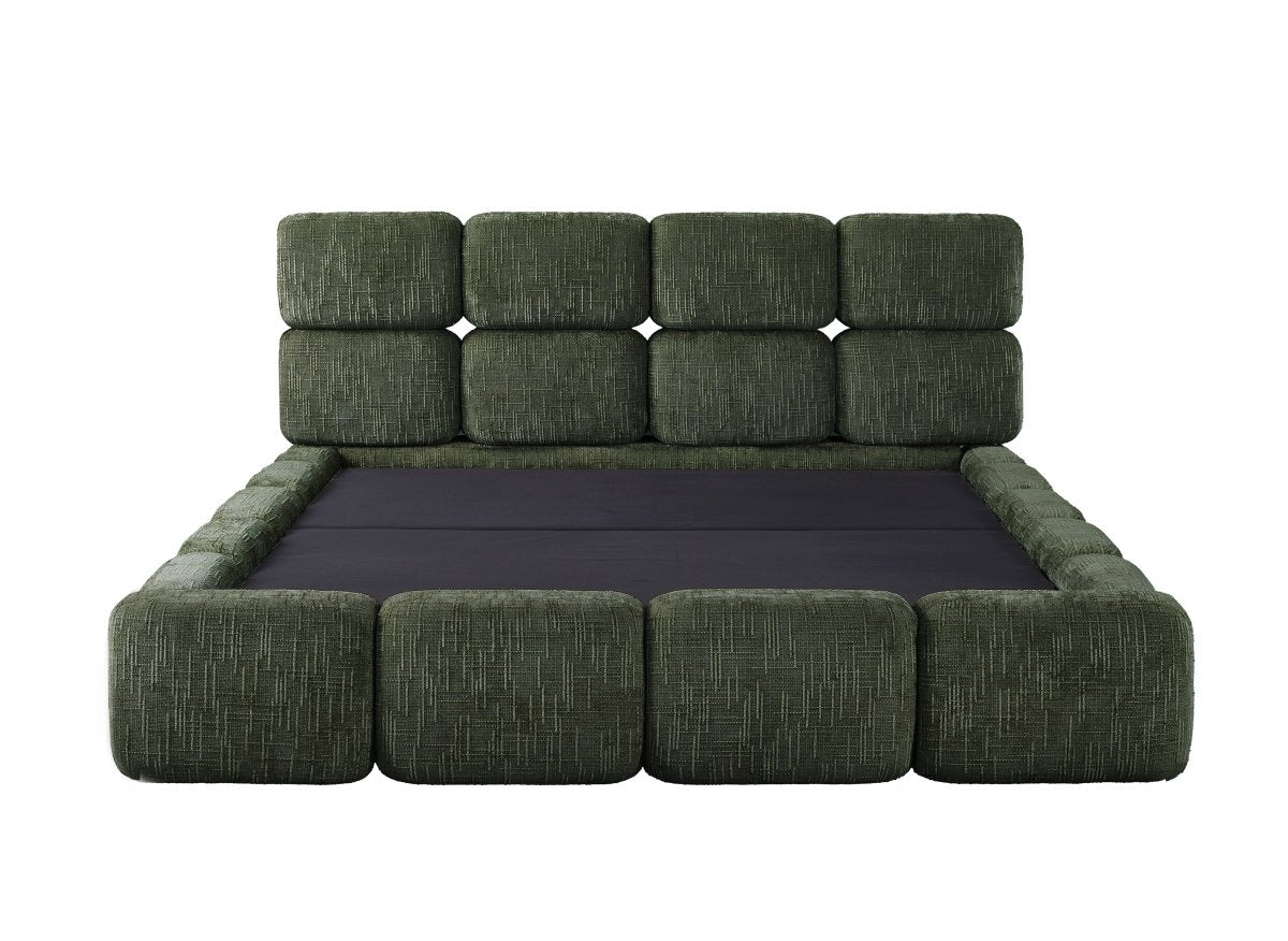 Lit coffre en velours chiné vert olive 140x190 cm BUBBLE - DécoInParis