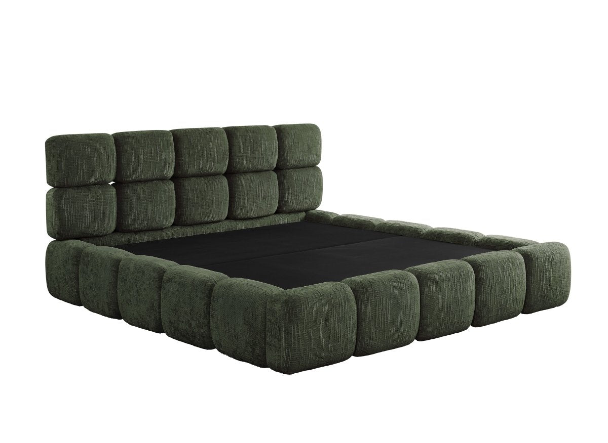 Lit coffre en velours chiné vert olive 180x200 cm BUBBLE - DécoInParis