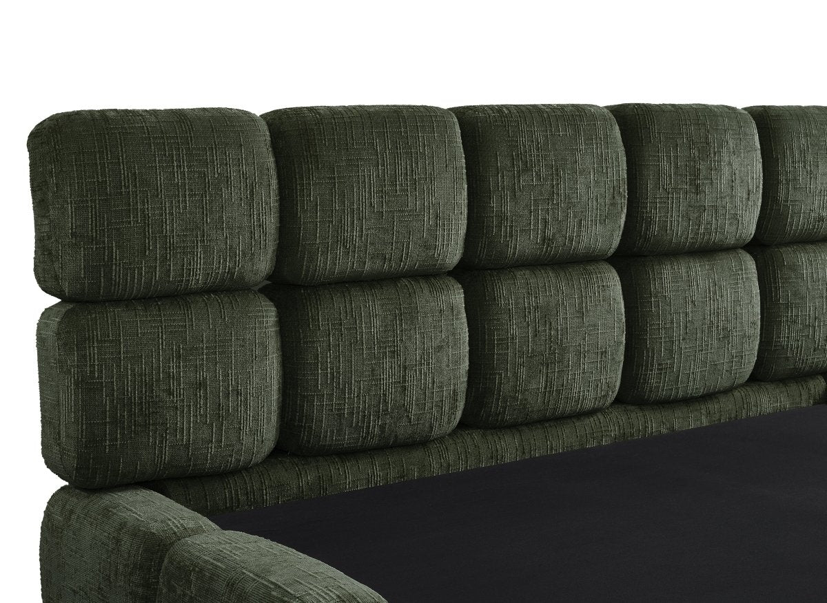 Lit coffre en velours chiné vert olive 180x200 cm BUBBLE - DécoInParis