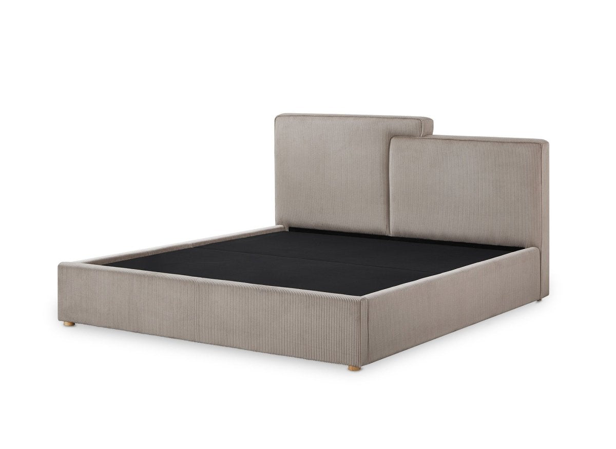 Lit coffre en velours côtelé taupe 160x200 cm ZELIA - DécoInParis