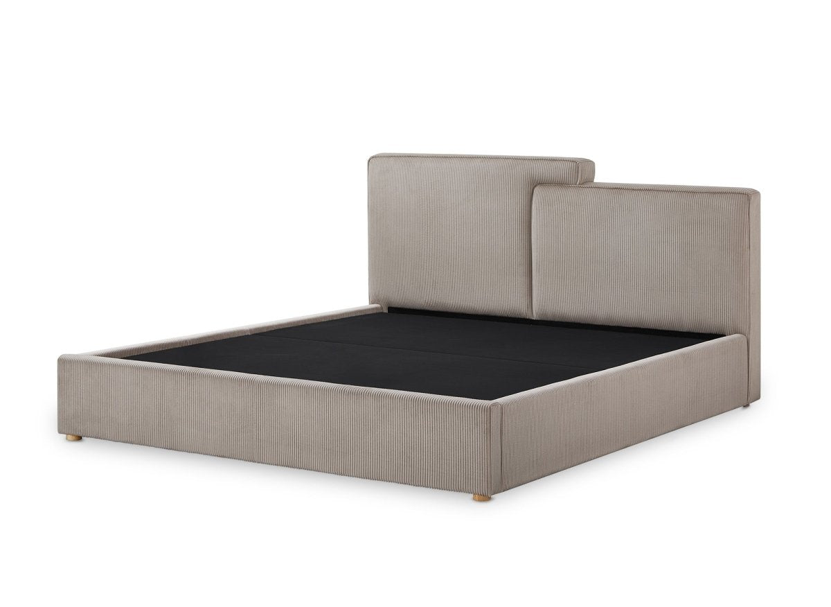 Lit coffre en velours côtelé taupe 180x200 cm ZELIA - DécoInParis