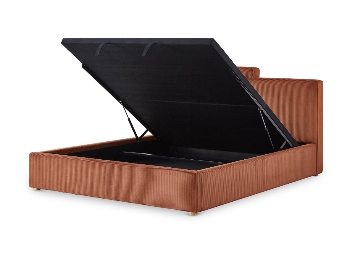 Lit coffre en velours côtelé terracotta 180x200 cm ZELIA - DécoInParis