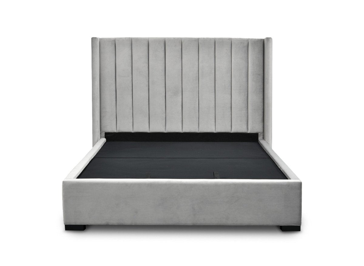 Lit coffre en velours gris 160x200 cm ALENA - DécoInParis