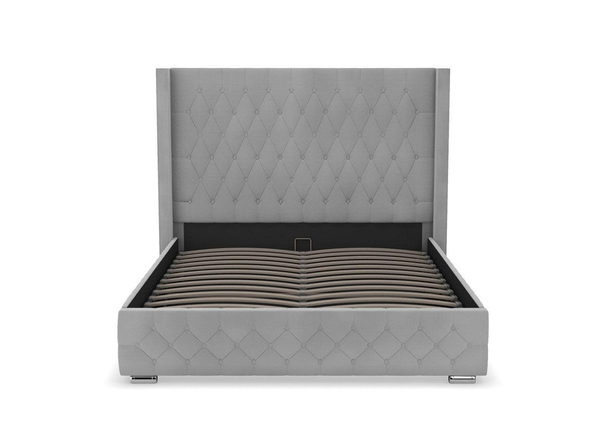 Lit coffre en velours gris 160X200 cm PERLA - DécoInParis