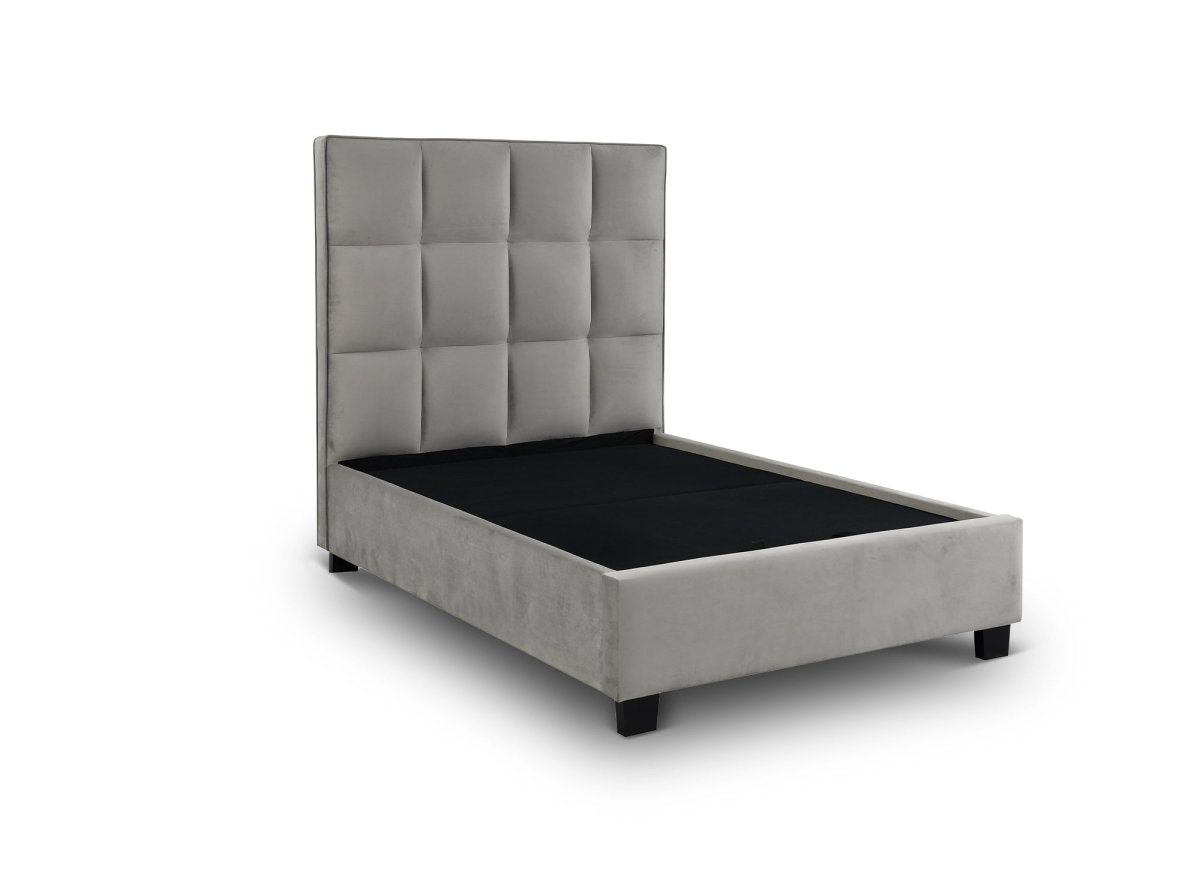 Lit coffre en velours gris design CAROLINE 140 x 190 cm - DécoInParis