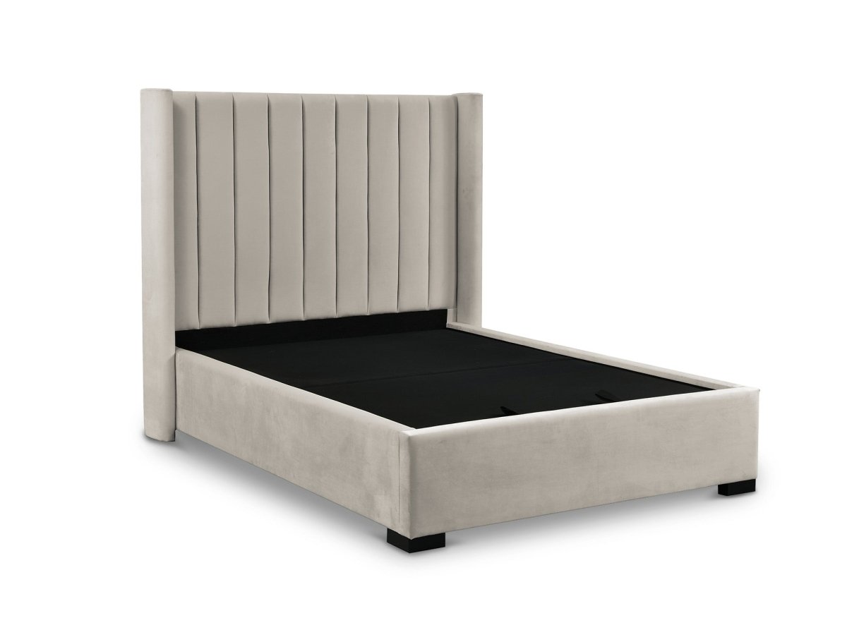 Lit coffre en velours taupe 140x190 cm ALENA - DécoInParis