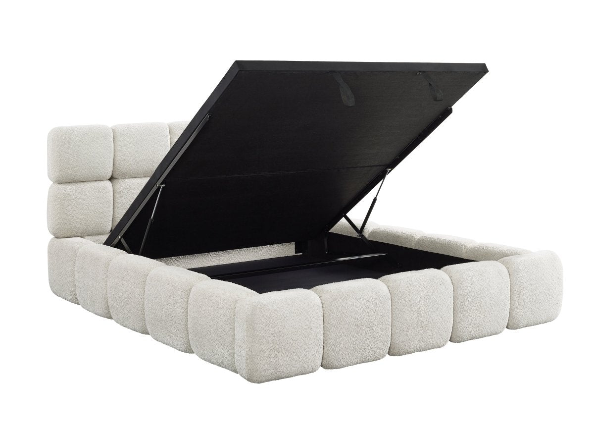 Lit coffre tissu bouclette beige 180x200 cm BUBBLE - DécoInParis