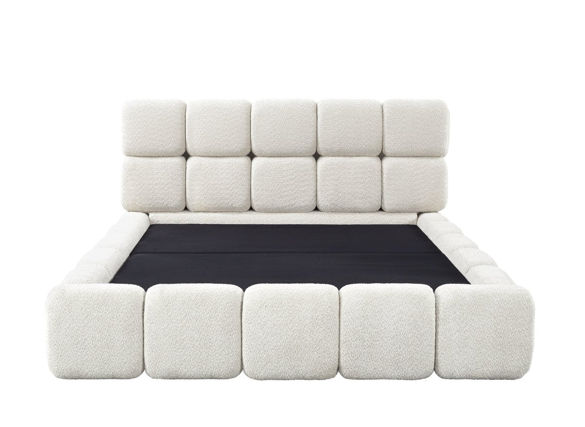 Lit coffre tissu bouclette beige 180x200 cm BUBBLE - DécoInParis