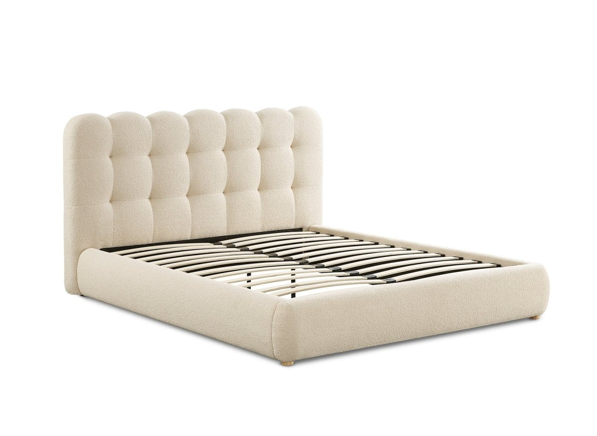 Lit double en tissu bouclette beige 140x190cm BISCUIT - DécoInParis