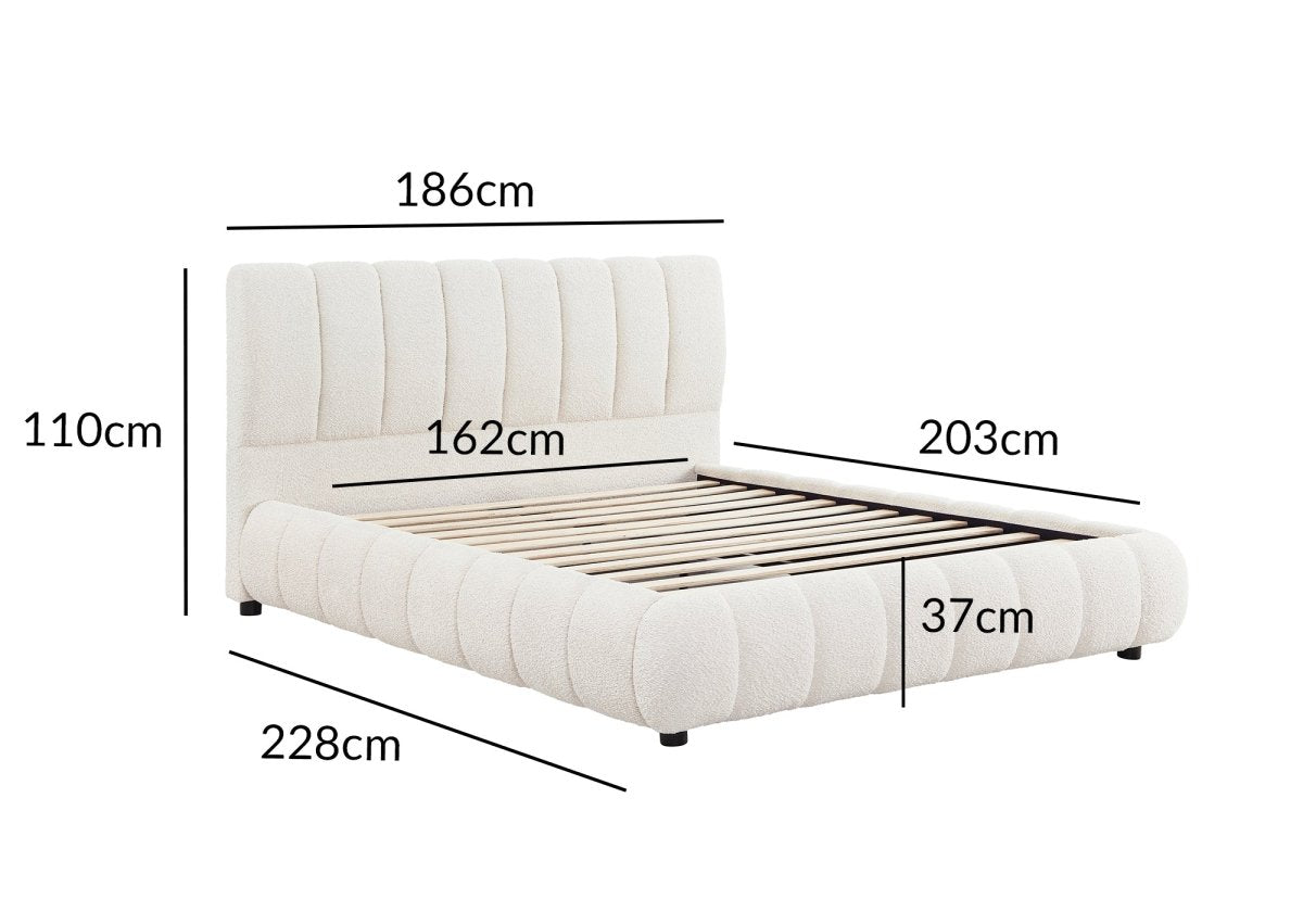 Lit double en tissu bouclette beige 160x200 cm RILEY - DécoInParis