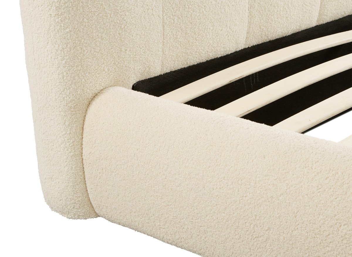 Lit double en tissu bouclette beige 160x200cm BISCUIT - DécoInParis