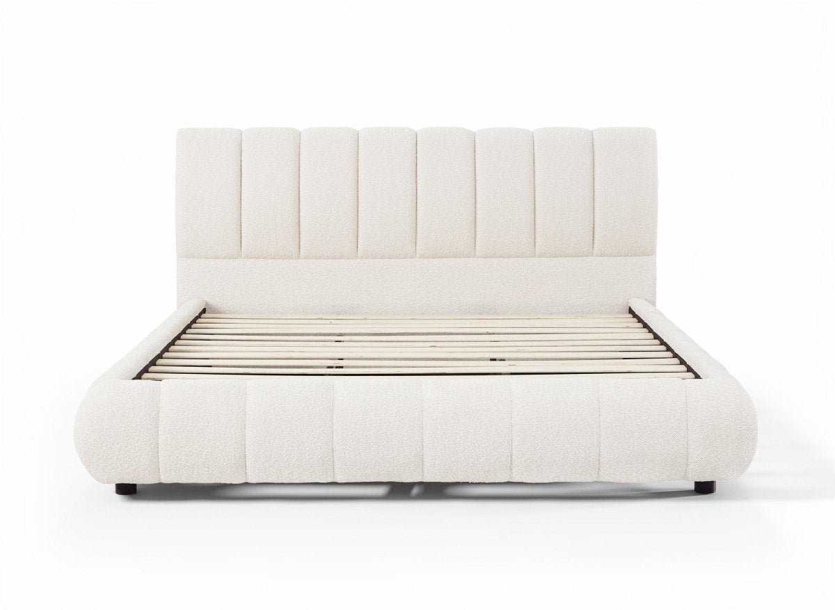 Lit double en tissu bouclette beige 180x200 cm RILEY - DécoInParis