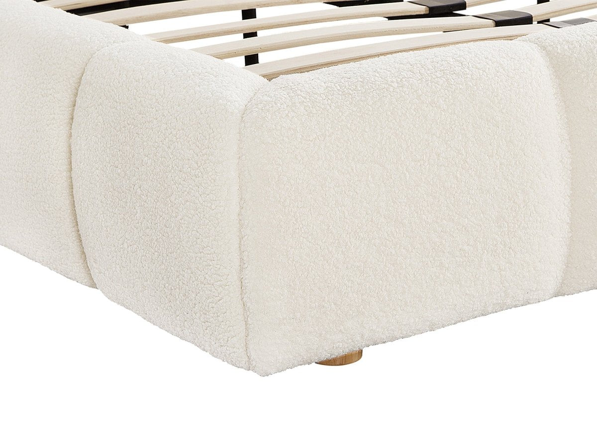 Lit double en tissu bouclette écru 140x190 cm GEORGINA - DécoInParis