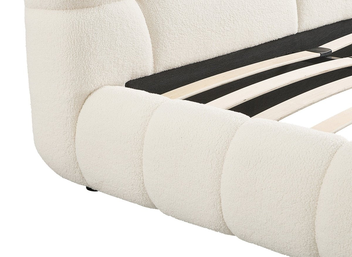 Lit double en tissu bouclette écru 140x190 cm YOURI - DécoInParis