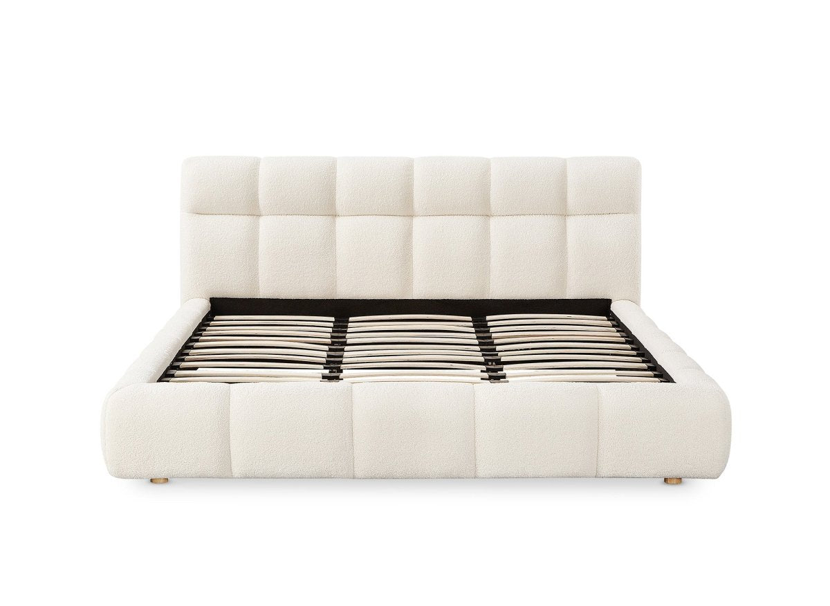 Lit double en tissu bouclette écru 160x200 cm GEORGINA - DécoInParis