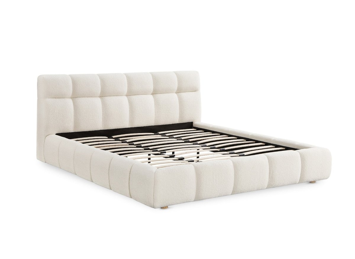 Lit double en tissu bouclette écru 160x200 cm GEORGINA - DécoInParis