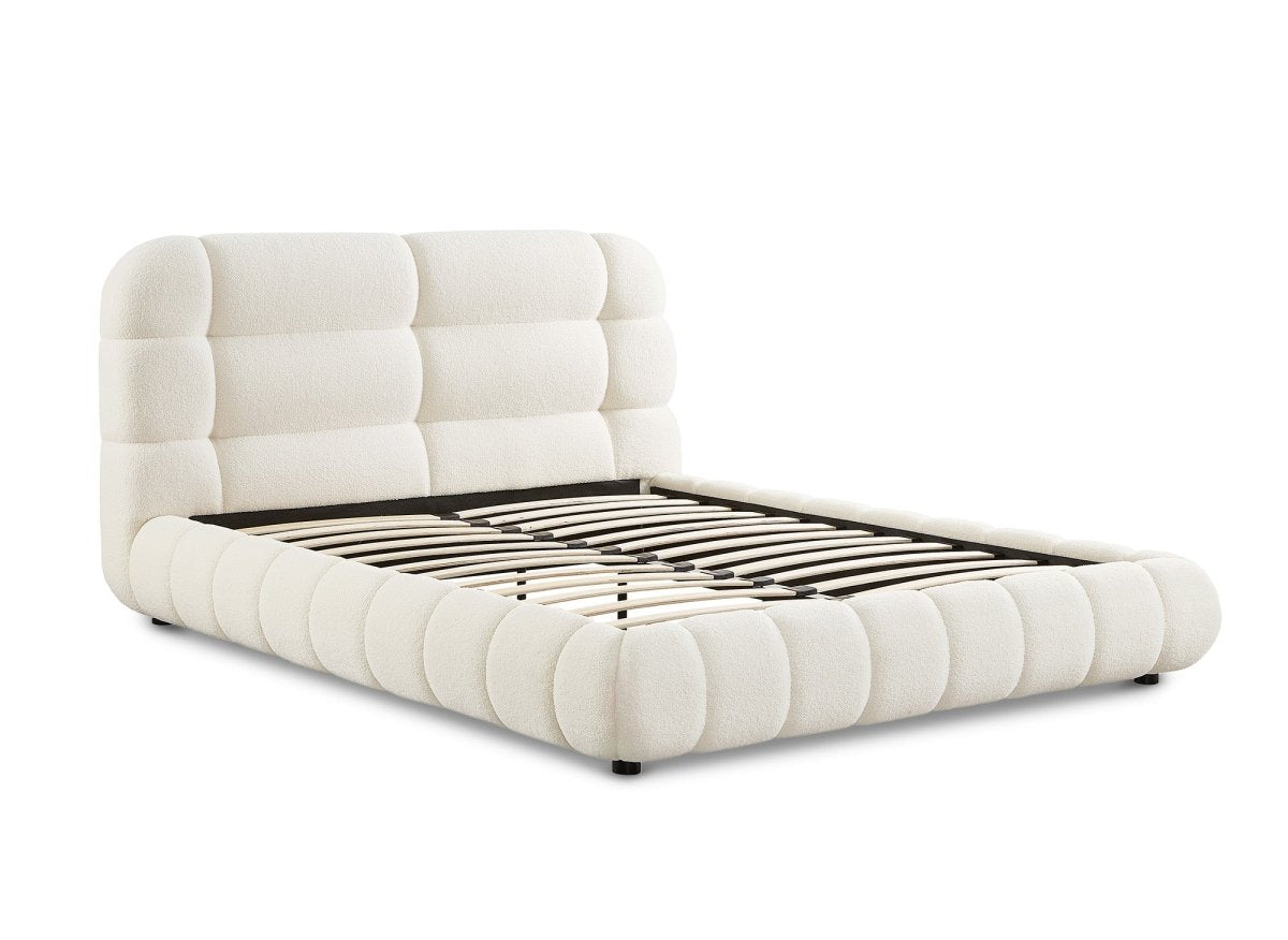 Lit double en tissu bouclette écru 160x200 cm YOURI - DécoInParis