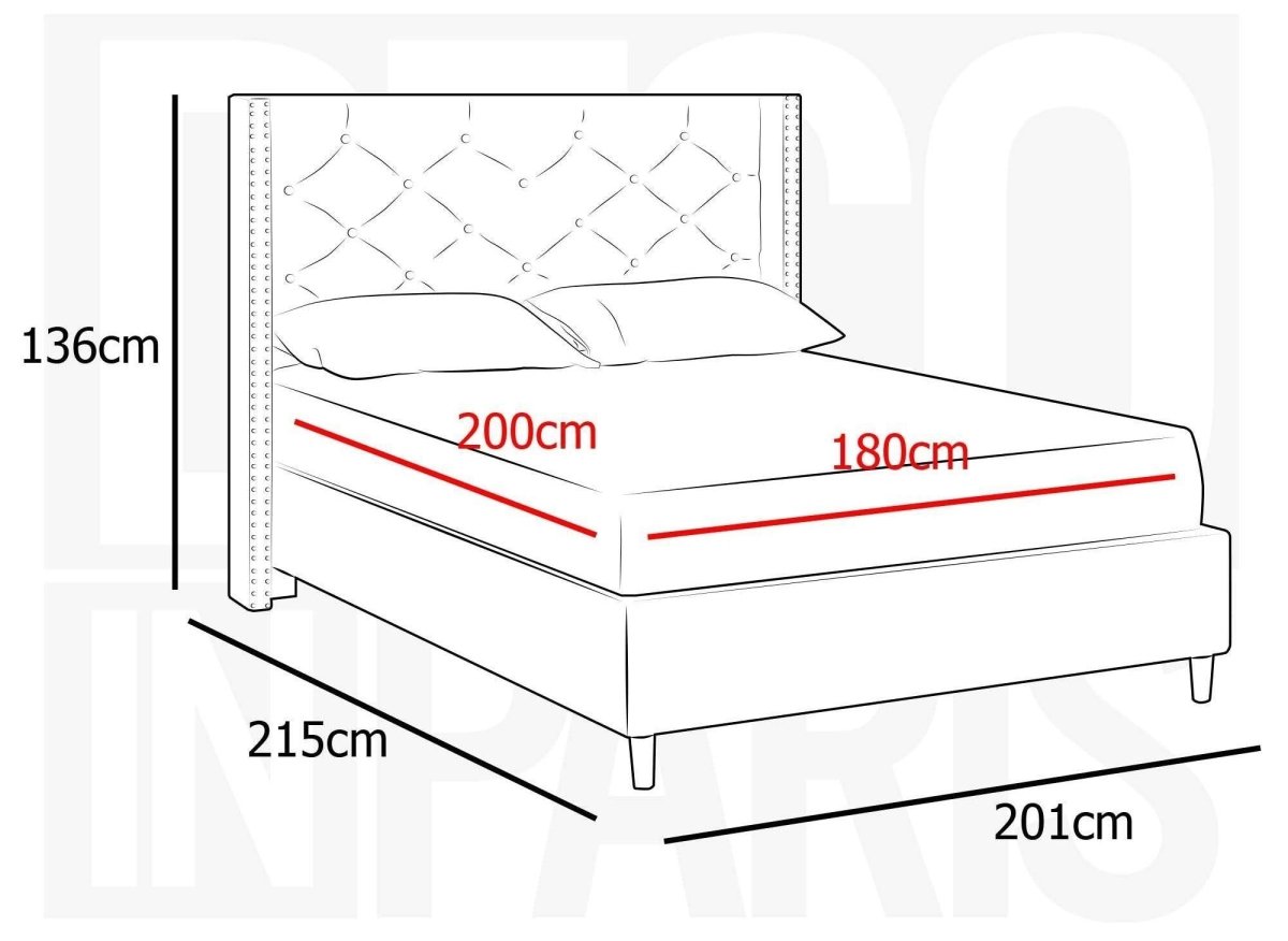 Lit double en tissu capitonné gris 180x200 cm MARGOT - DécoInParis