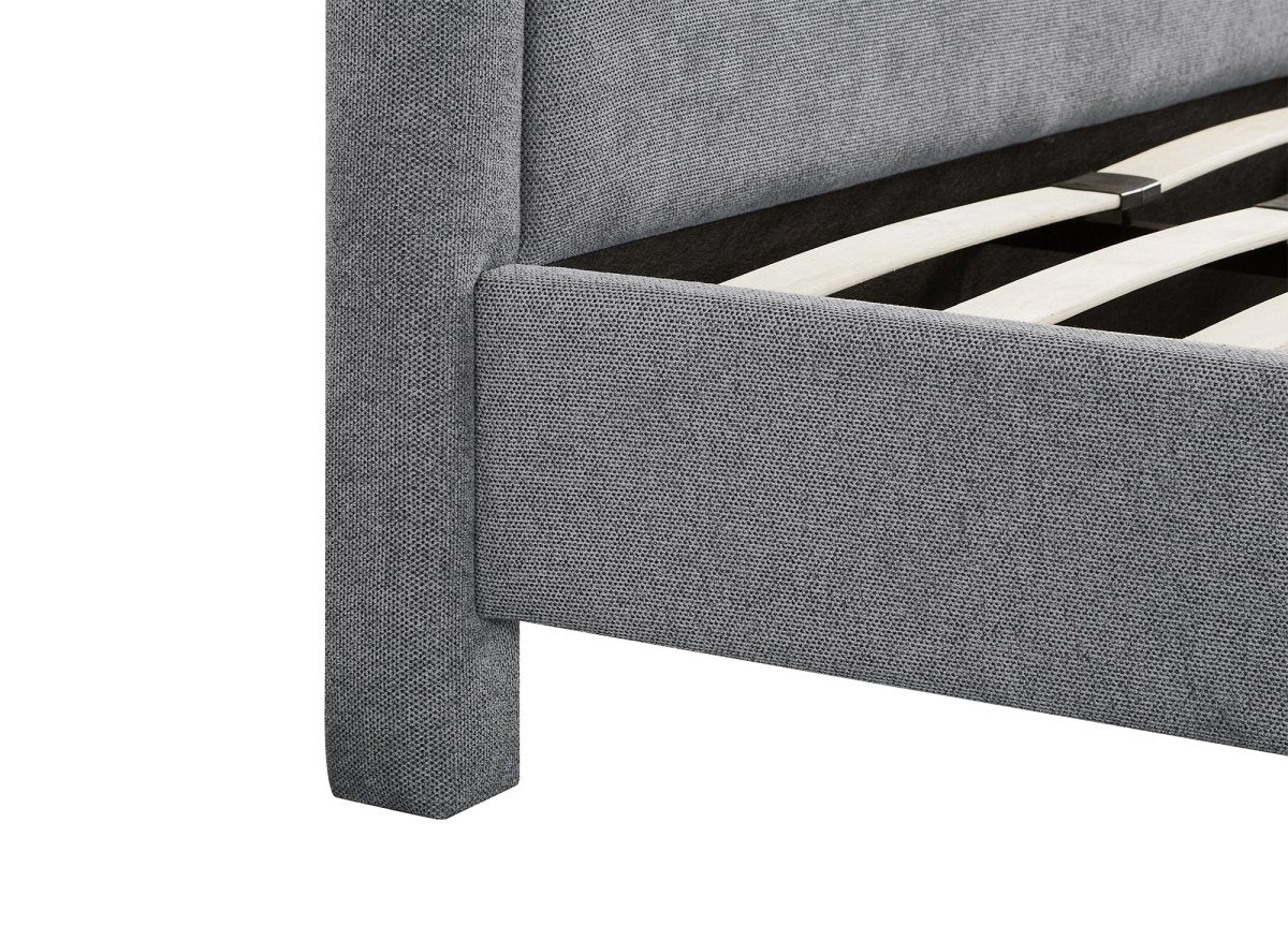 Lit double en tissu doux gris 140 x190 cm ANELA - DécoInParis