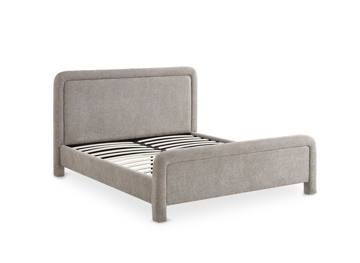 Lit double en tissu doux taupe 140 x190 cm ANELA - DécoInParis