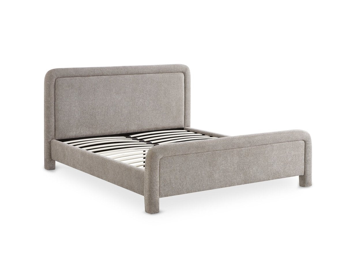 Lit double en tissu doux taupe 160 x200 cm ANELA - DécoInParis