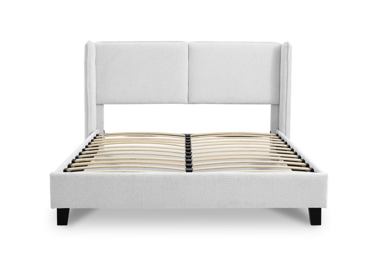 Lit double en tissu effet peau de mouton gris clair 160x200 cm KAYDEN - DécoInParis