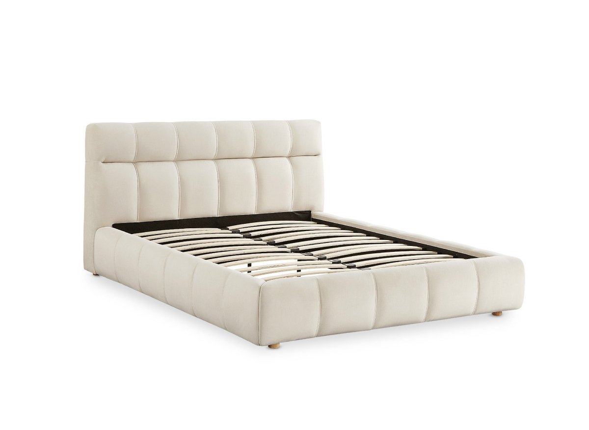 Lit double en velours beige 140x190 cm GEORGINA - DécoInParis
