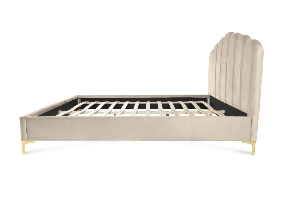 Lit double en velours beige 140x190 cm MARION - DécoInParis