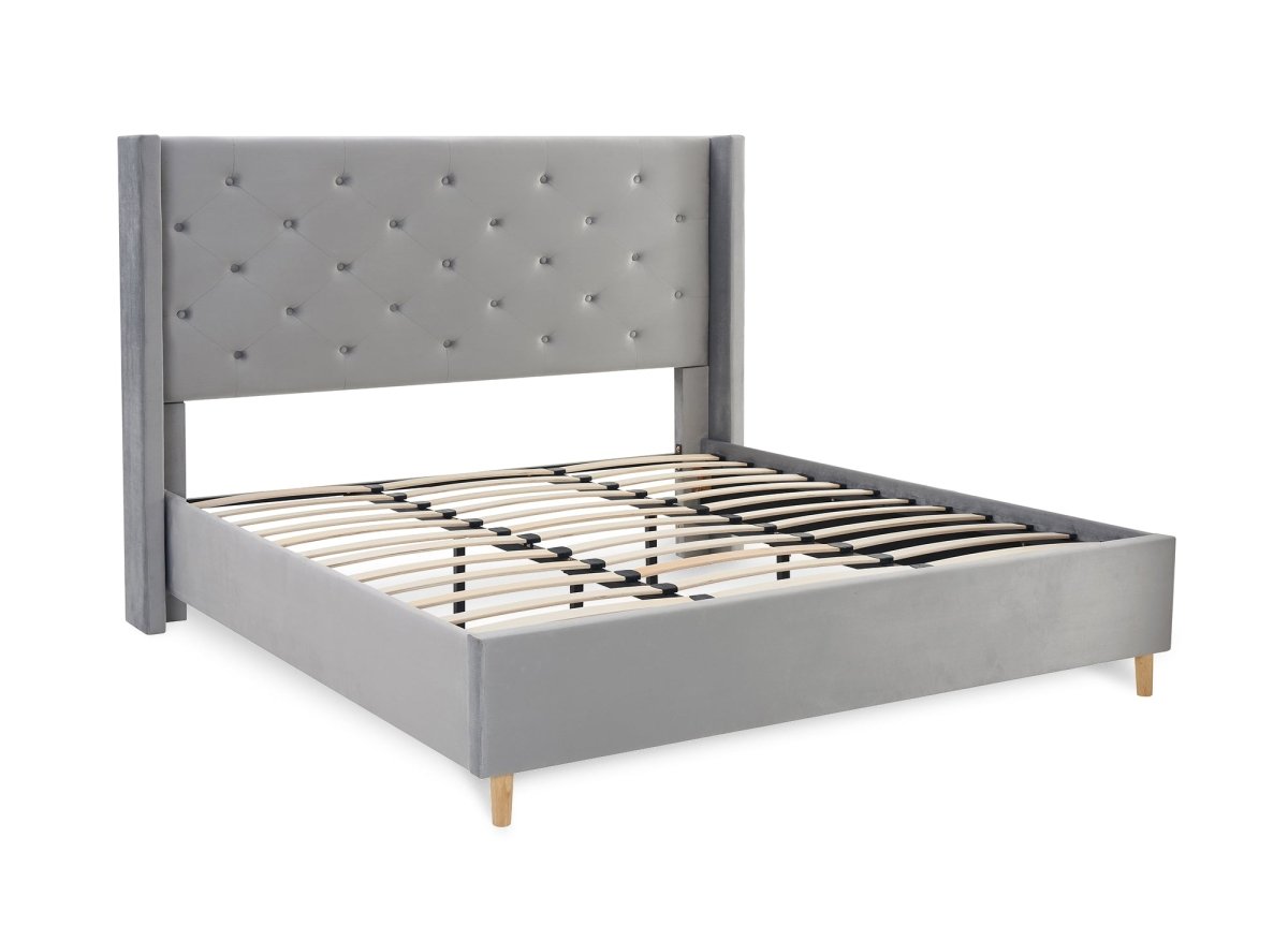 Lit double en velours capitonné gris MAREVA 180x200 cm - DécoInParis