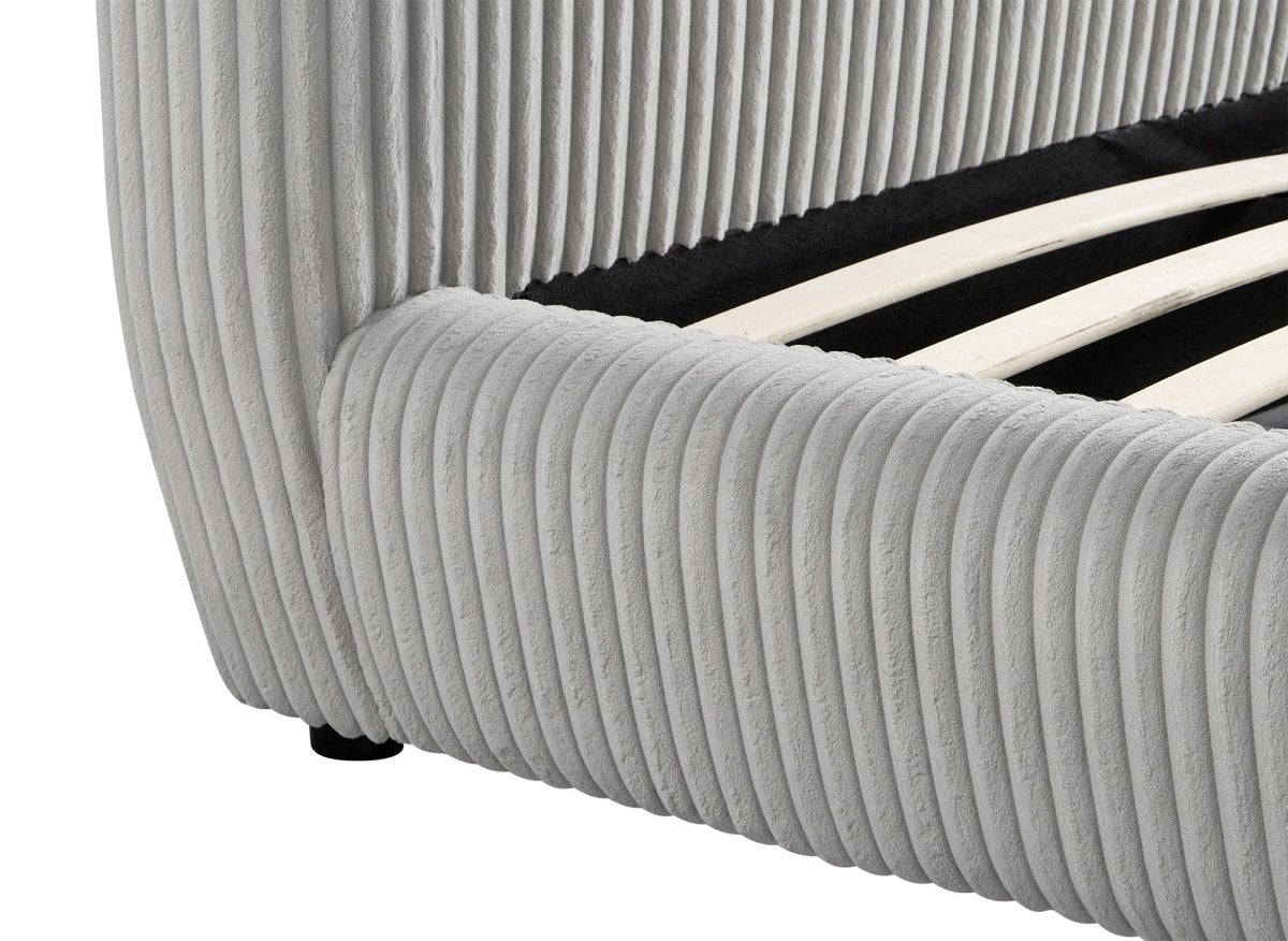 Lit double en velours côtelé épais gris 140x190cm SARA - DécoInParis