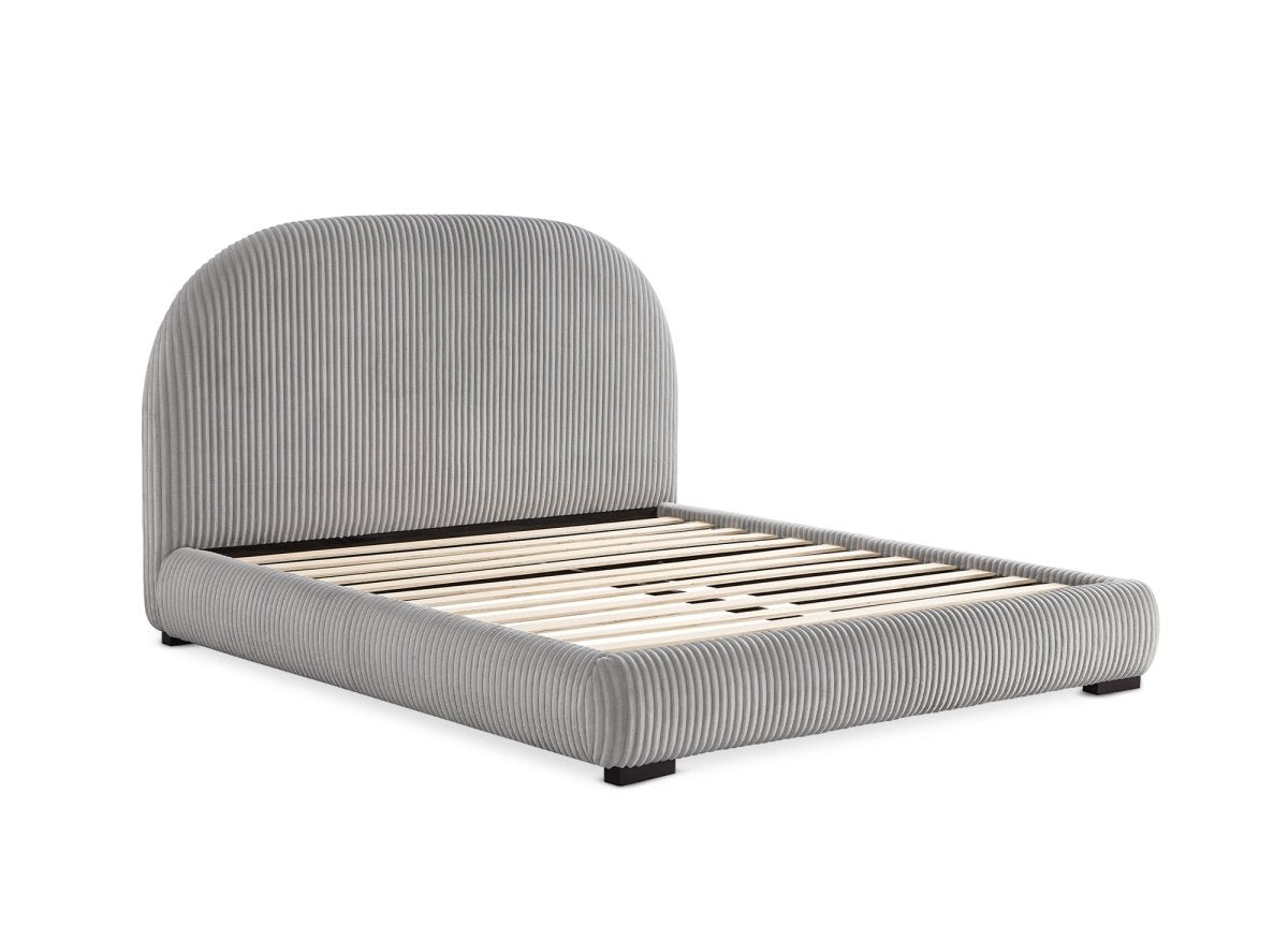 Lit double en velours côtelé épais gris 160x200cm COSY - DécoInParis