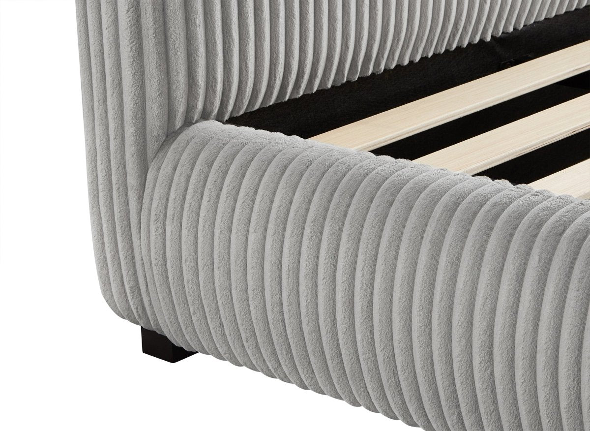 Lit double en velours côtelé épais gris 160x200cm COSY - DécoInParis