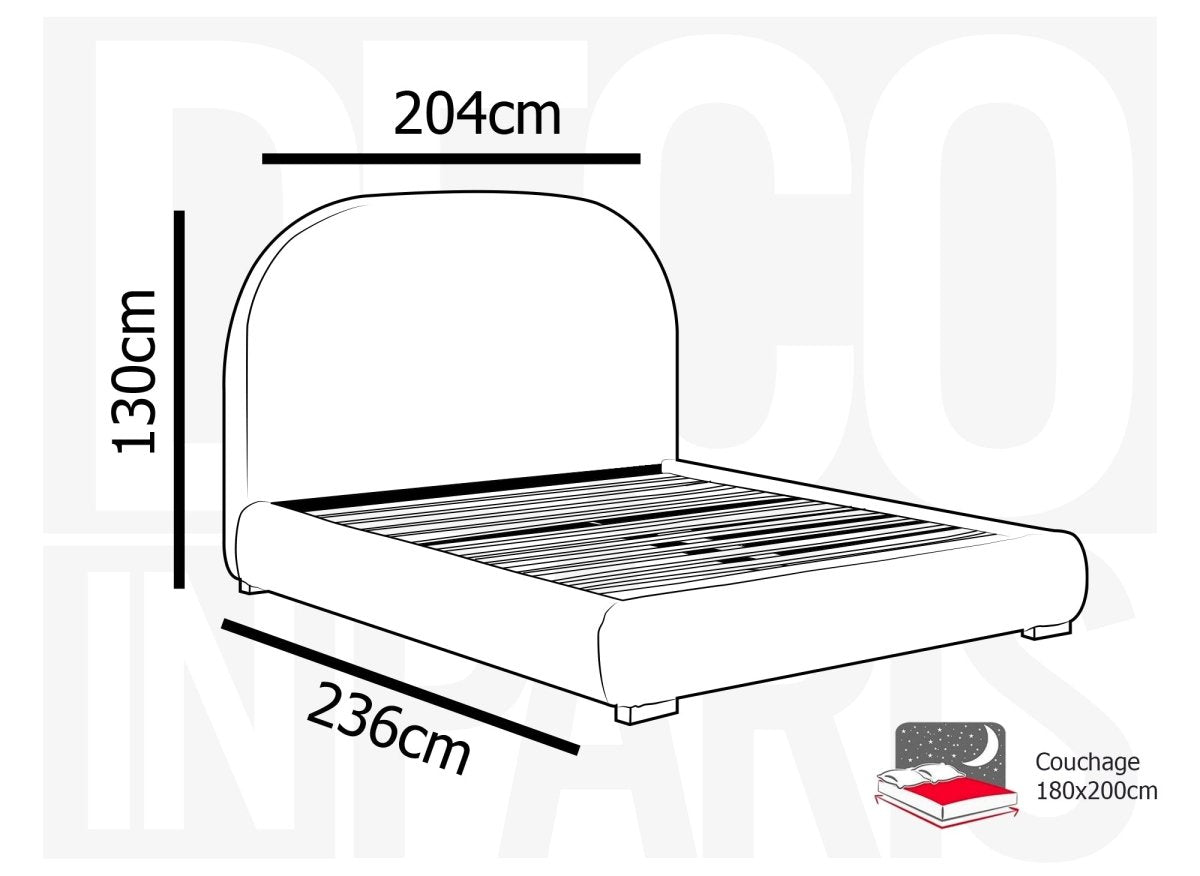 Lit double en velours côtelé épais gris 180x200cm COSY - DécoInParis