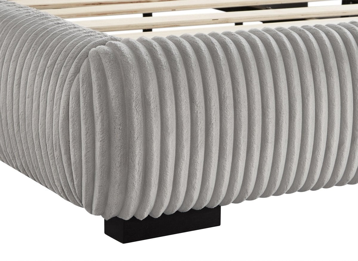 Lit double en velours côtelé épais gris 180x200cm COSY - DécoInParis