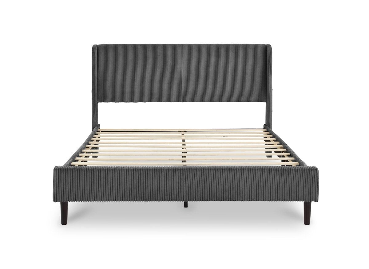 Lit double en velours côtelé épais gris foncé 160x200cm LEVY - DécoInParis