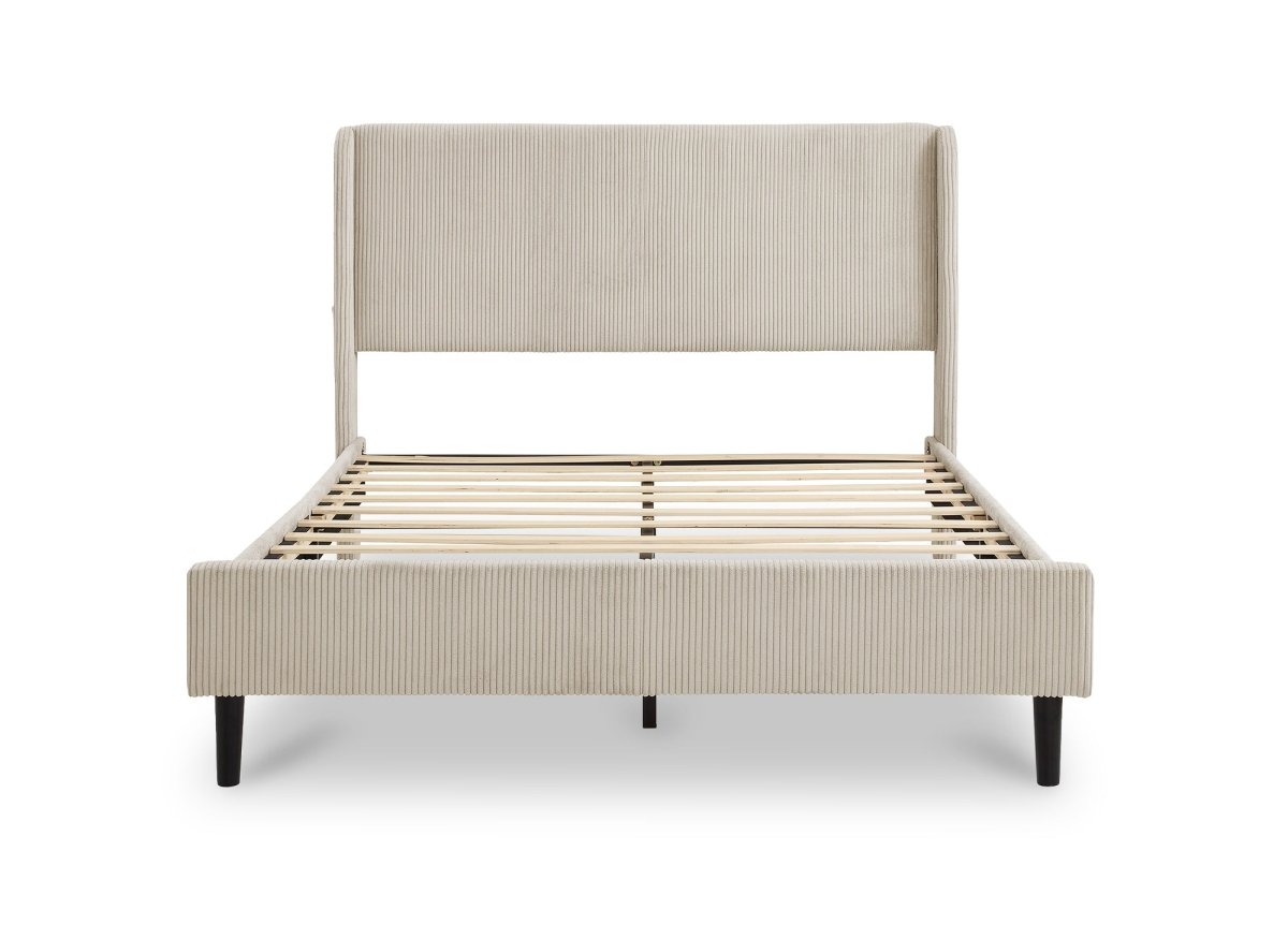 Lit double en velours côtelé épais taupe 160x200cm LEVY - DécoInParis