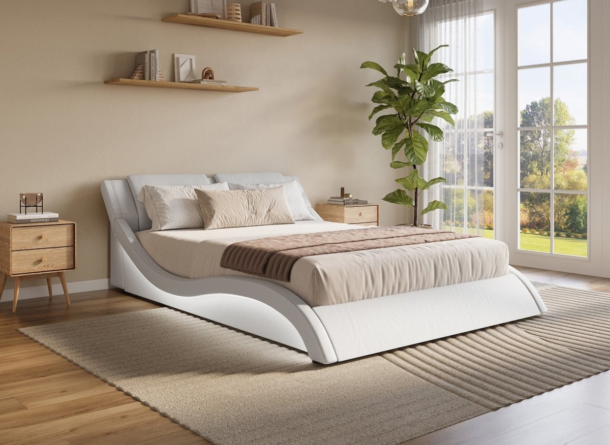 Lit en simili cuir blanc avec LED 140x190 cm ZEDA - DécoInParis