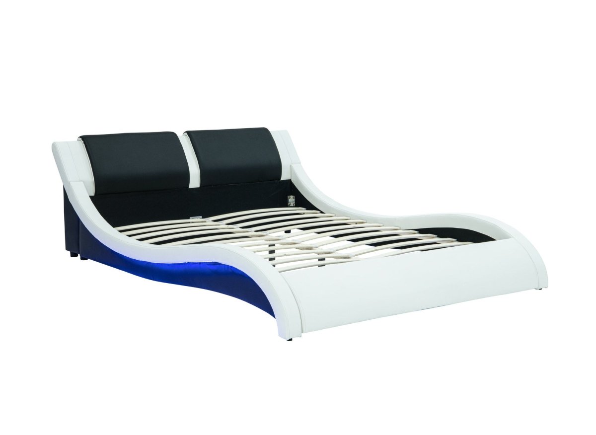 Lit en simili cuir noir et blanc avec LED 180x200 cm ZEDA - DécoInParis