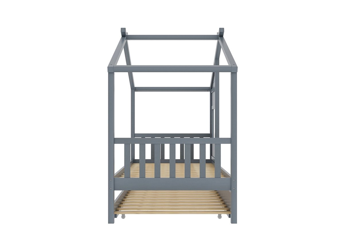 Détail du lit cabane Montessori MILIO en bois gris