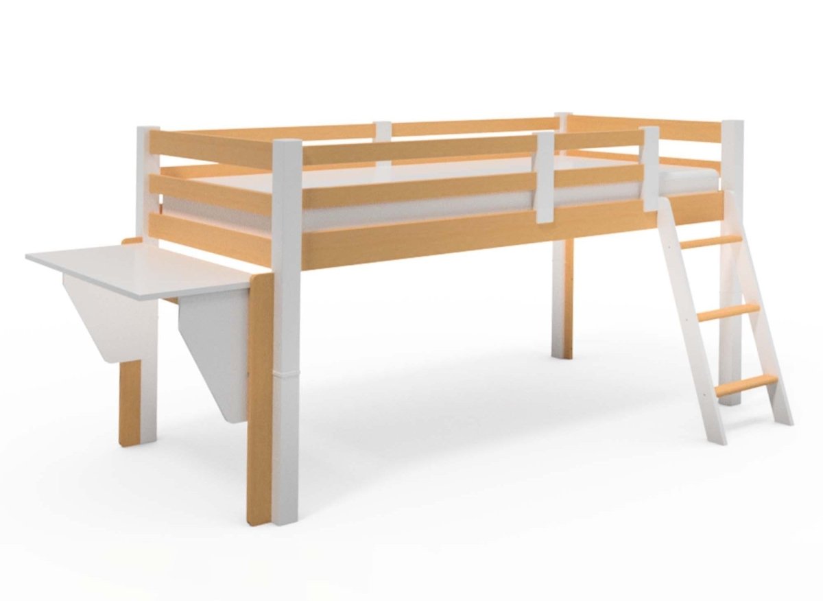 Lit mezzanine mi - hauteur 90 x 190 cm en bois et blanc ARMAND - DécoInParis
