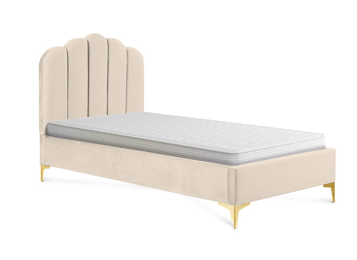 Lit simple en velours beige 90x190 cm MARION - DécoInParis